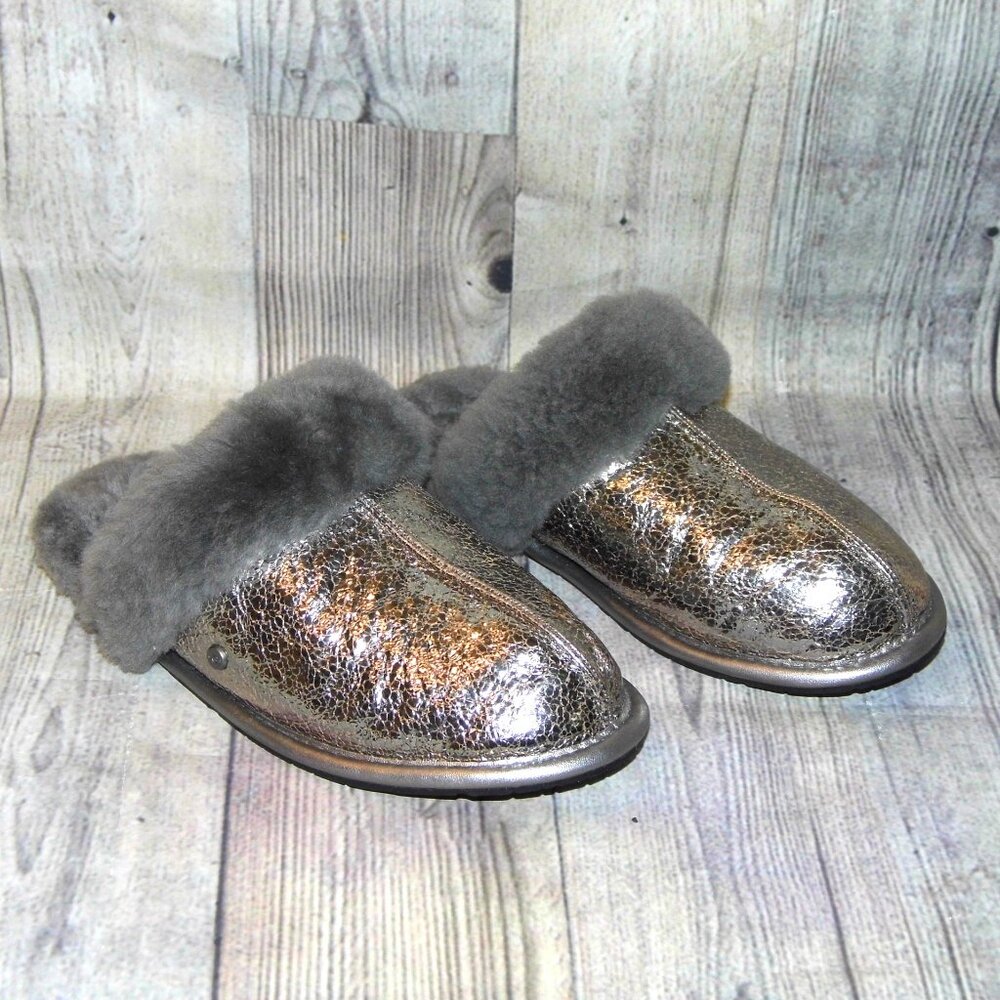 UGG Scuffette II Metallic Sparkle Gunmetal Slippers Womens Size 7